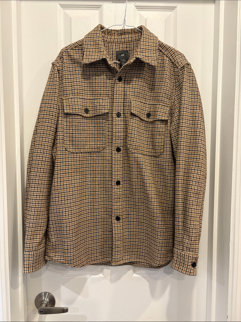 H&M Men's Tan and Black Check Shirt Jacket